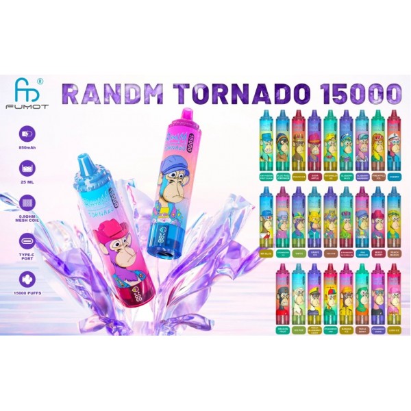 RandM Tornado 15000, e-papieros RandM, vape jednorazowy, recenzja RandM, urządzenie do vapingu - Jednorazówka RandM Tornado 15000 15k Puffs 25ml 5% 850mAh USB-C 59zł