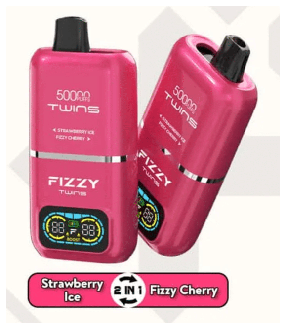 Fizzy Twins design, ergonomia e-papierosa, vape z ekranem LED, rozmiar Fizzy Twins w dłoni - Fizzy Twins 50000 Puffs Jednorazowy Vape - VapeDream