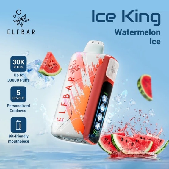 Watermelon Ice vape, e-papieros jednorazowy arbuz lód, smak arbuza z mentolem, soczysty vape arbuzowy, letni smak e-papierosa - E-papierosy ELFBAR Ice King 30000 Watermelon Ice
