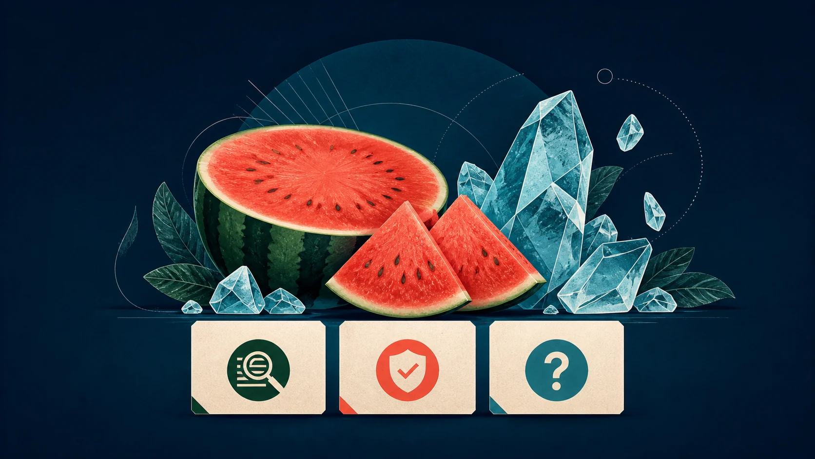 Redakcyjna ilustracja arbuza i lodu otwierająca poradnik o nazwie Lush Ice