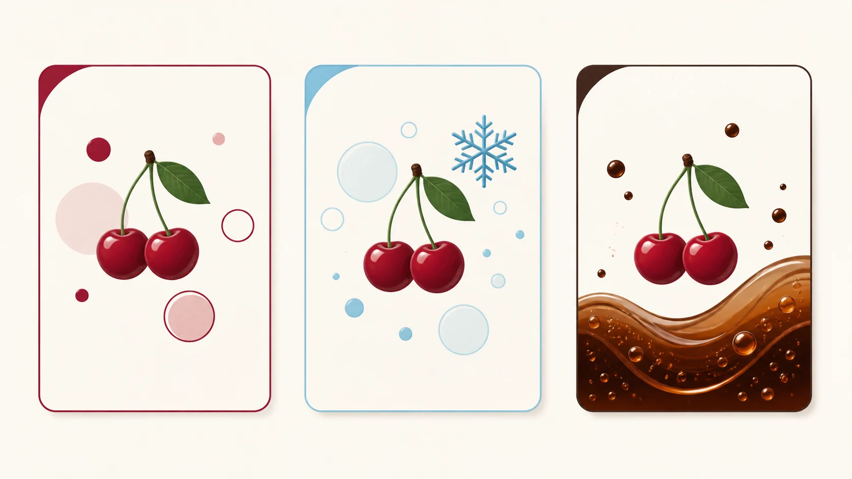 Porównanie nazw Fizzy Cherry, Fizzy Cherry Ice i Cherry Cola bez urządzeń
