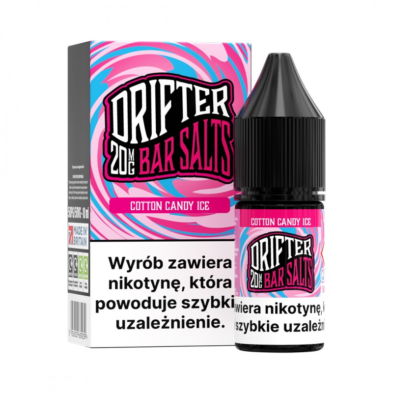 Artystyczna kompozycja przedstawiająca landrynki, watę cukrową i owoce (np. melon, jagody) obok małej buteleczki e-liquidu, symbolizująca smak Desert Candy.