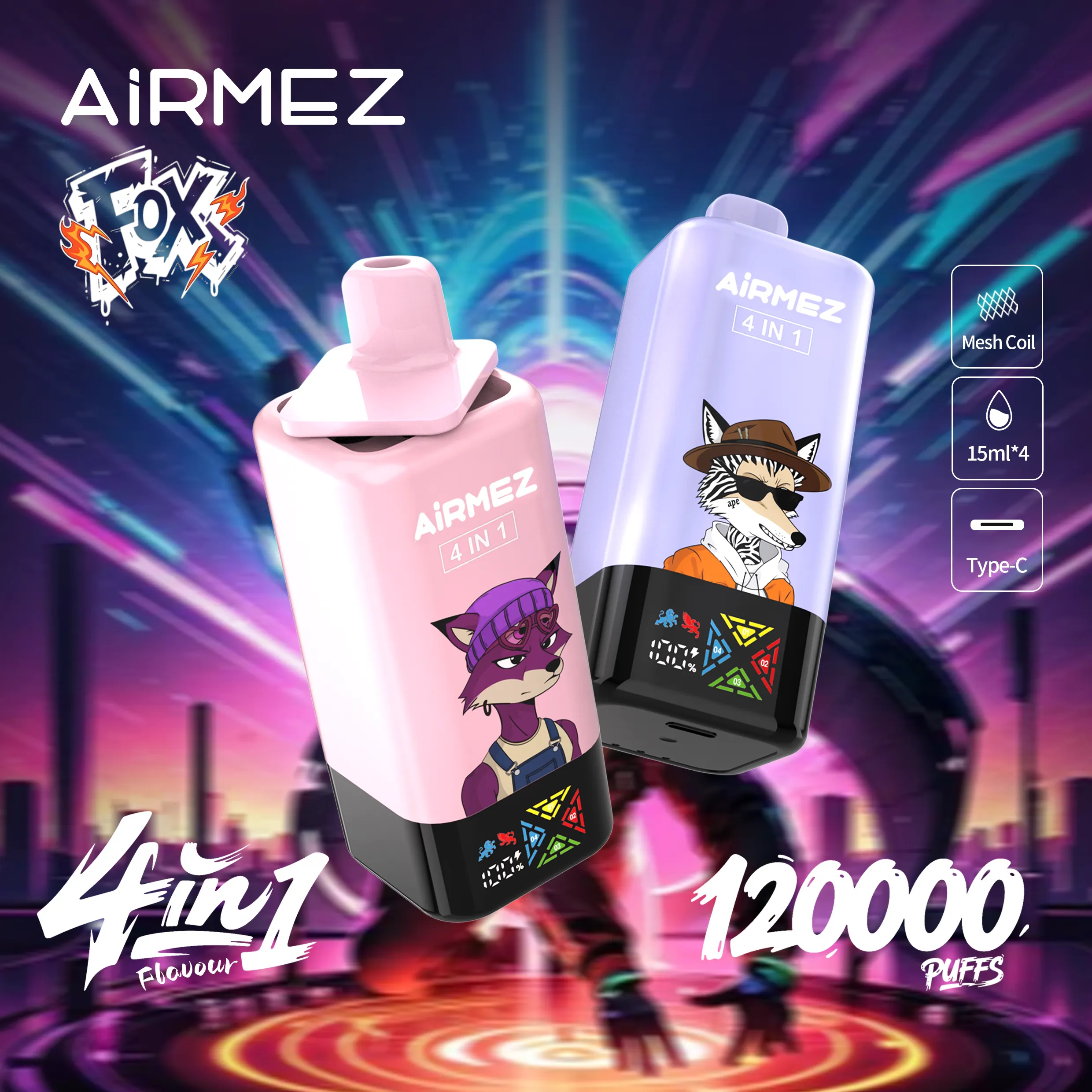 Dwa urządzenia Airmez Fox 4-in-1 120K z mechanizmem wyboru czterech smaków