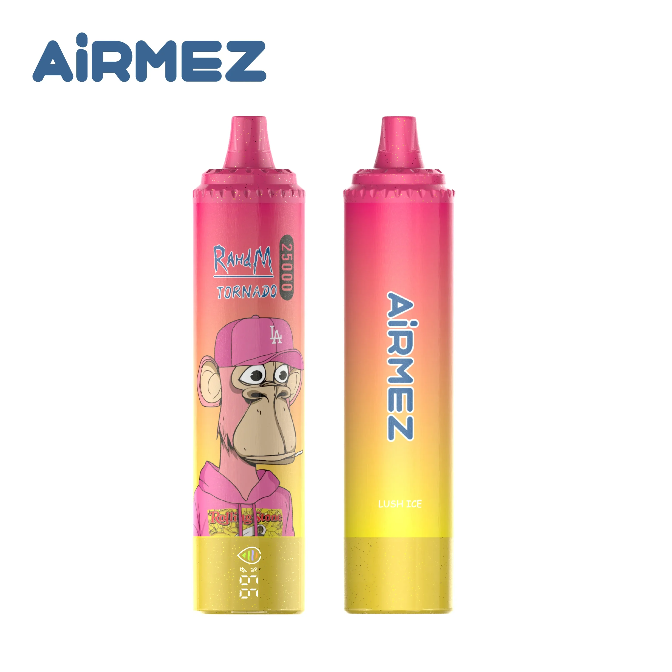 Airmez Tornado 25000 Lush Ice na białym tle, przód i tył urządzenia